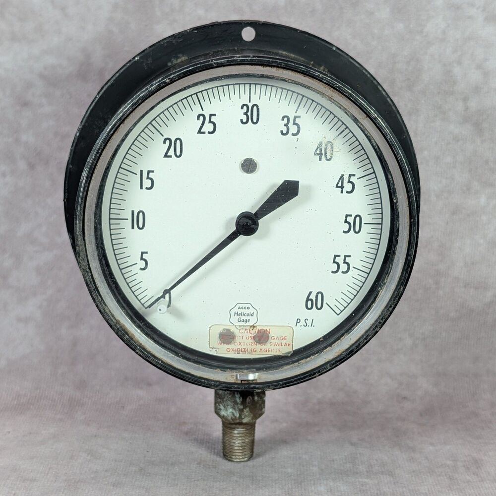 Vintage ACCO Helicoid Pressure Gage 60 PSI Industrial Machinist Gauge Steampunk